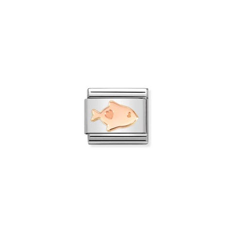 Link Composable Classic poisson avec coeur en or rose Link en acier et or rose symbole animal