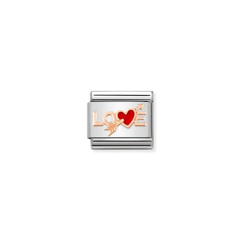 Composable Classic Link, LOVE Heart with Arrow Link with LOVE in rose gold with enamel