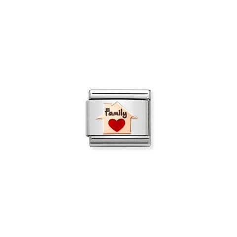 Link Composable Classic Casa con Corazón rojo Link en Oro rosa y Esmalte