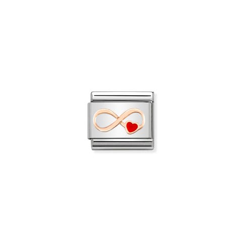 Composable Classic Link, Infinity Red Heart  Link with rose gold Infinity symbol and enamel