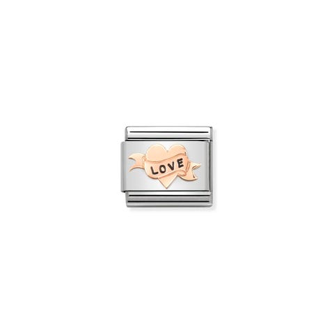 Link Composable Classic Corazón con lazo LOVE Link en Oro rosa y Esmalte