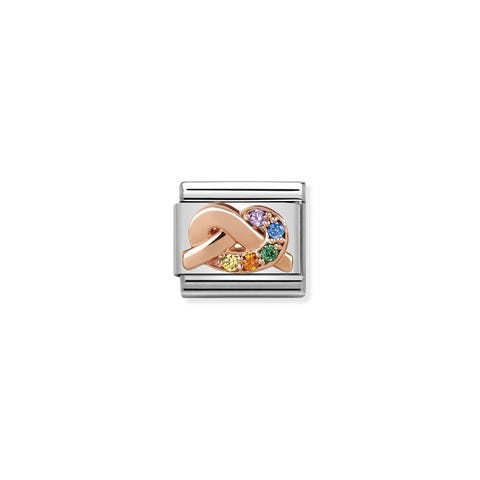 Link Composable Classic Noeud Amitié Link avec Symbole en or rose 9K et cubic Zirconiums