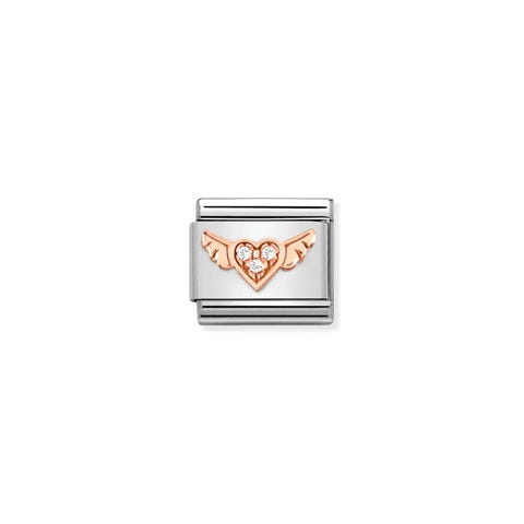 Composable Link, Heart with Wings and CZ Link with rose gold love symbol and Cubic Zirconia