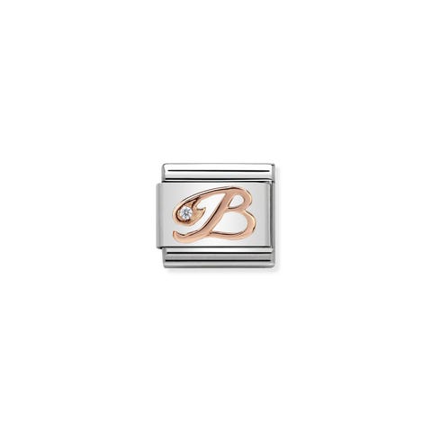 Composable Classic Link Letter B in Rose Gold and Cubic Zirconia Link with Alphabet Letter in bonded rose gold and Zirconia