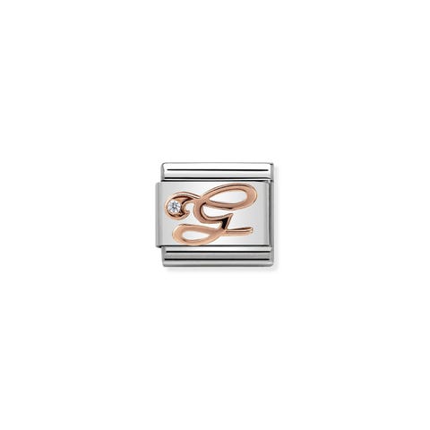 Composable Classic Link Letter G in Rose Gold and Cubic Zirconia Classic Link with Cursive Letter in bonded rose gold
