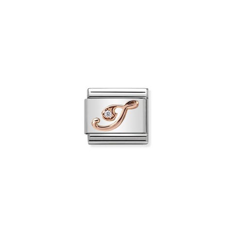 Composable Classic Link Letter I in Rose Gold and Cubic Zirconia Link with Zirconia with Letters in bonded rose gold
