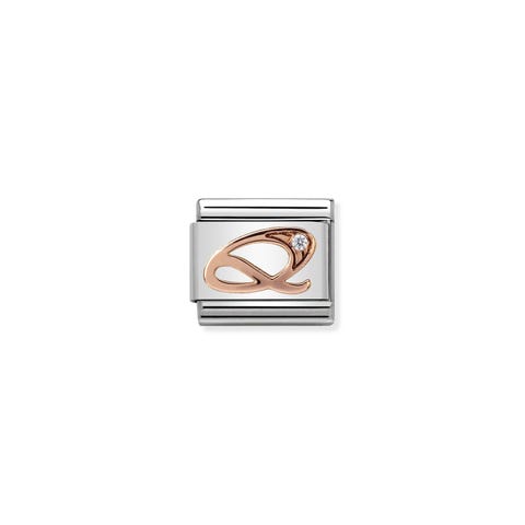 Composable Classic Link Letter Q in Rose Gold and Cubic Zirconia Link in rose gold, stainless steel and Zirconia