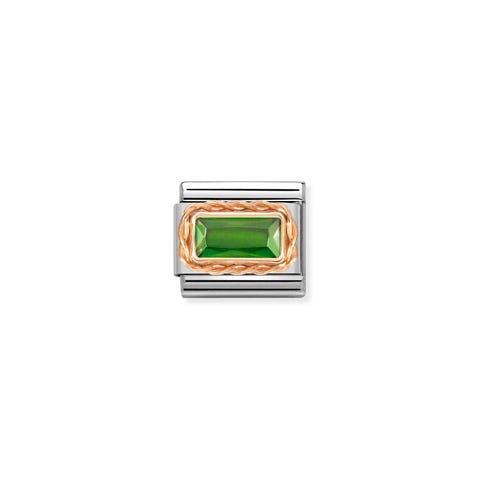 Composable Link, Green CZ in rose gold Link in stainless steel and 9K rose gold with rectangular stone