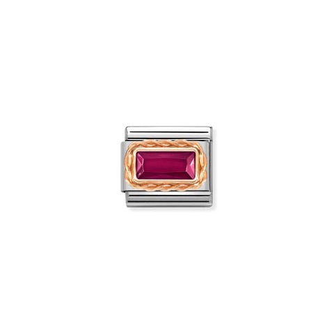 Composable Link, Red CZ in rose gold Link in stainless steel and 9K rose gold with rectangular stone