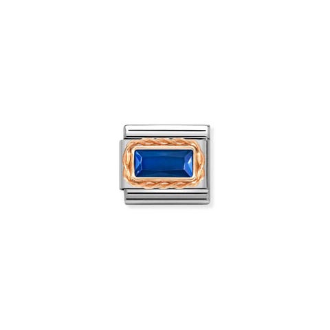 Composable Link, Blue CZ in rose gold Link in stainless steel and 9K rose gold with rectangular stone