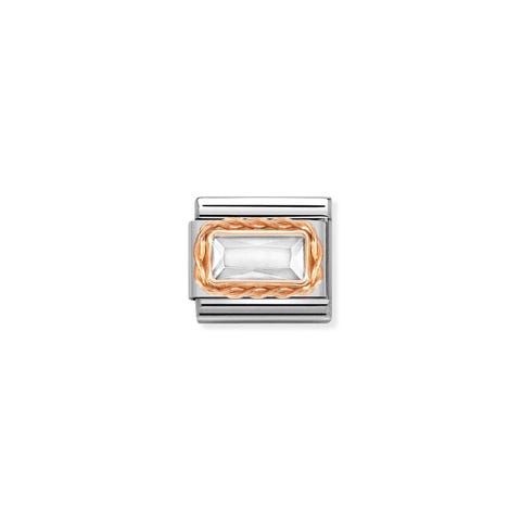 Composable Link, White CZ in rose gold Link in stainless steel and 9K rose gold with rectangular stone