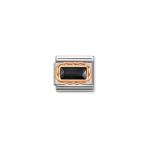 Composable Link, Black CZ in rose gold Link in stainless steel and 9K rose gold with rectangular stone