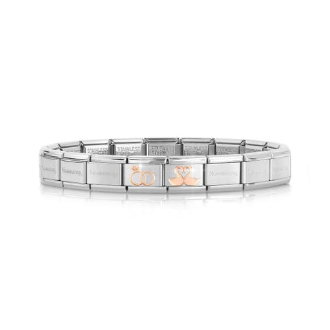 Pulsera Composable Classic Alianzas y Cisnes Pulsera en Acero con símbolo en Oro rosa
