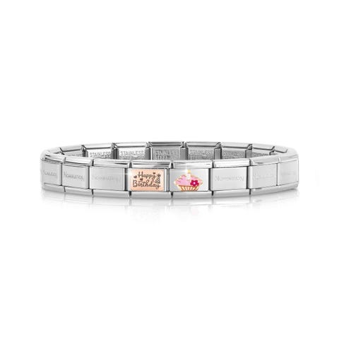 Bracelet Composable Classique Bon Anniversaire et Cupcake Bracelet avec message et symbole en or rose