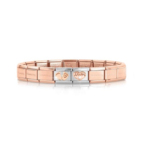 Classic Composable bracelet Baby Feet + MUM Rose finish Bracelet, New Baby Theme