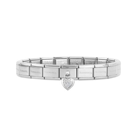 Classic Composable bracelet Silver Heart Pendant Bracelet with Hearts and stones