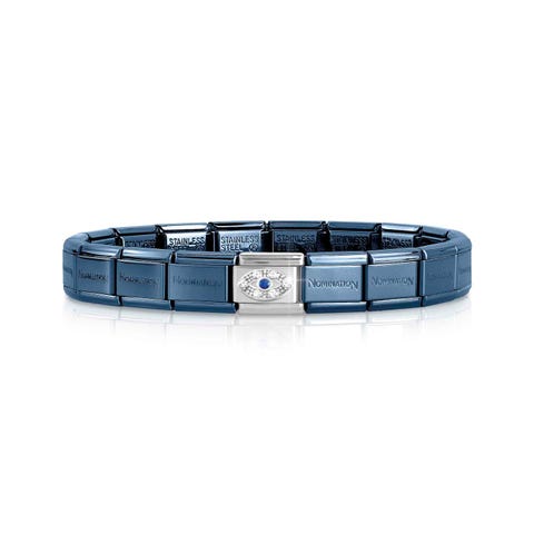 Blue Classic Composable bracelet, CZ Eye Bracelet with sterling silver symbols and CZ