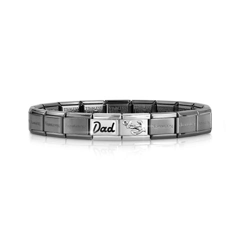 Black Classic Composable bracelet, DAD + Anchor Stainless steel bracelet with decorative symbols