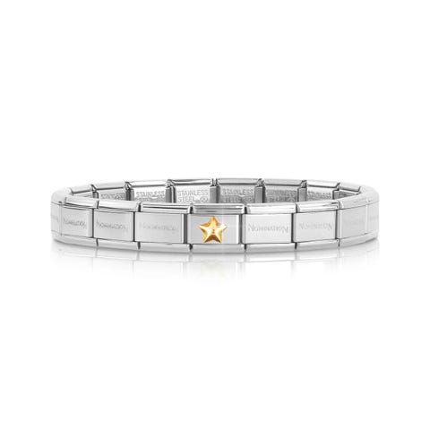 Classic Composable bracelet, Raised gold Star Stainless steel bracelet with yellow gold details