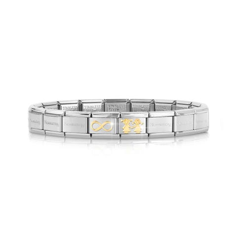 Classic Composable bracelet, Infinity + Sisters Bracelet with 2 Links with 18K gold symbols