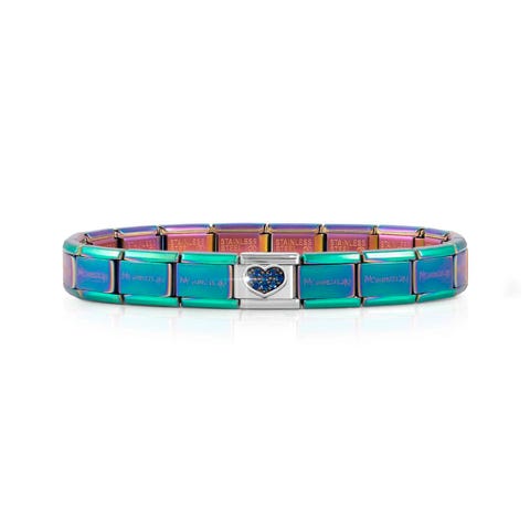 Classic Composable bracelet, Blue CZ Heart Bracelet with Heart and Stone