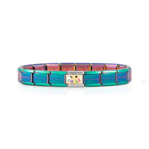 Pulsera Composable Classic Iridiscente Smile Pulsera en Acero con símbolo en Oro y Esmalte