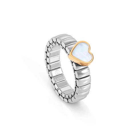 Extension stainless steel ring, Mother of Pearl Heart Ring with precious natural stone
