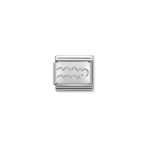 Link Composable Classic en Plata Acuario Link en Plata 925 y Cubic Zirconia Zodíaco