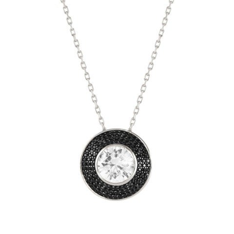 Aurea_necklace_in_sterling_silver,_Cubic_Zirconia_Sterling_silver_necklace_with_White_and_Black_stones