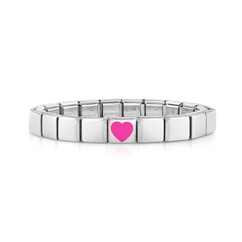 Composable_GLAM_bracelet,_Fuchsia_Heart_Bracelet_in_stainless_steel_and_coloured_enamel